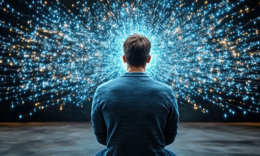 human silhouette with glowing lines representing neural connections